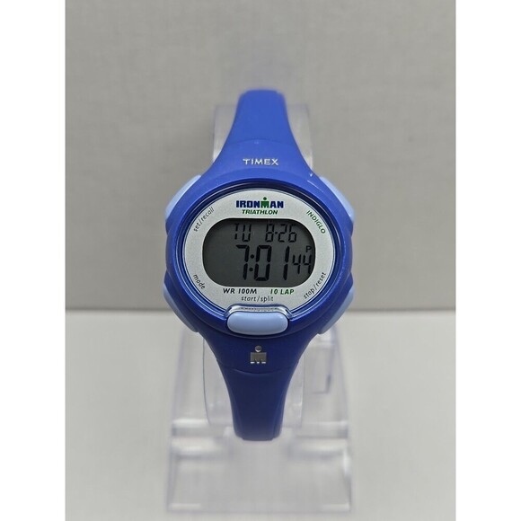 Timex Ironman Triathlon 10Lap Blue Digital Wristwatch Indiglo WR100M New Battery - Picture 1 of 10